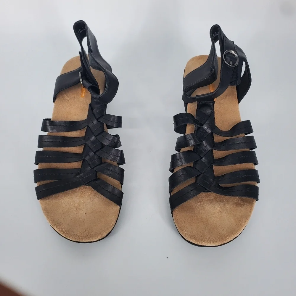 Yuu Hilly Memory Foam Black Woven Gladiator Sandals Low Wedge Women 9.5 M Shoes